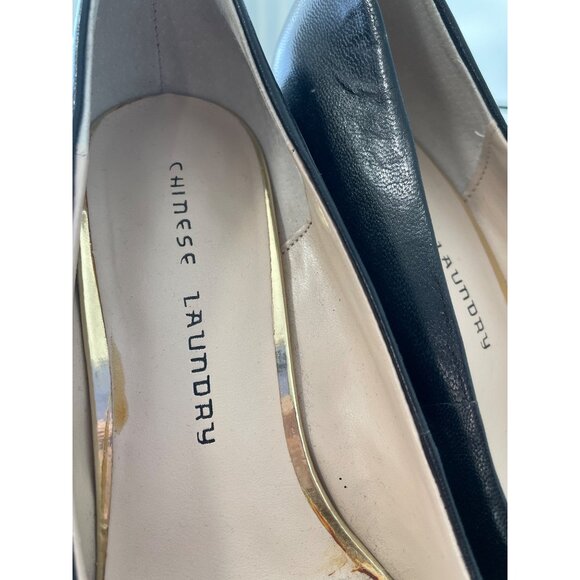 Chinese Laundry Danger Zone Pump Size 10 Black Gold Pointed Toe High Heels Party - Picture 3 of 9